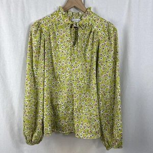 Cupcakes & Cashmere Green Floral Boho Peasant Tie Neck Top Womens M Romantic - Picture 1 of 9