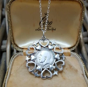 Vintage 925 Sterling Silver Necklace, King George V Coin Pendant, 1917 - Picture 1 of 7