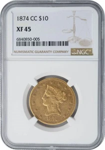 1874-CC $10 Gold Liberty XF45 NGC 949158-5 - Picture 1 of 4