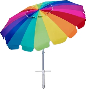 AMMSUN 7.5Ft Large Heavy Duty HIGH Wind Beach Umbrella with Sand Anchor & Tilt S - Picture 1 of 12