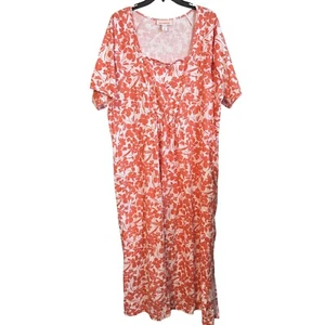 Stan Herman Womens Dress XL Floral Coral Orange & White Cotton Maxi Dress - Picture 1 of 12