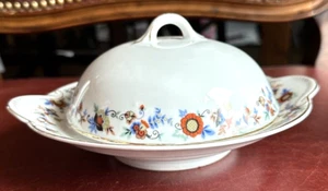 Antikes Porzellan handbemalte Butterschale mit Eishalter RHT Tschechoslowakei - Bild 1 von 7
