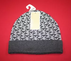 MICHAEL KORS MK LOGO BEANIE WOMENS ONE SIZE GRAY WITH SILVER METALLIC FABRIC NEW - Picture 1 of 7