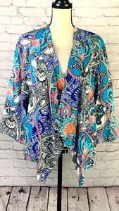 NUEVA Chaqueta Chicos Turquesa Paisley 100% Lino Cortina Manga 3/4 Frente Abierto 3/XL - Imagen 1 de 20