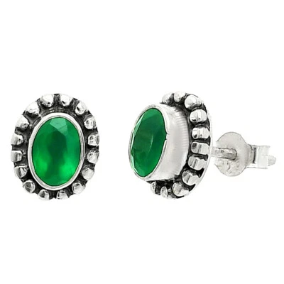 Oval Gemstone Silver Stud Earrings – Amethyst, Citrine, Lapis, Moonstone DGE1066 - Image 1 of 3