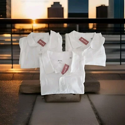 3x Target Essentials Mens Cricket Golf White Cotton Short Sleeve Polo Shirt Sz L - image 1 of 4