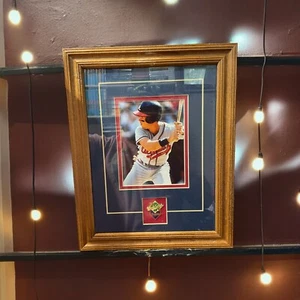 Mark Lemke MLB Framed Photo with 1991 World Series Pin Grist Mill Creations - Picture 1 of 12