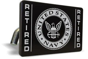 U.S. Navy Retired - Billet ALUMINUM Laser Etched Car Trailer Tow Hitch Cover - Picture 1 of 5