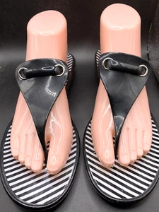 DEXTER Womens Thong Sandals Black Slip-On Shoe Size 8 Flat Heel-New No Box - Picture 1 of 6