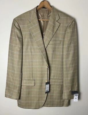 NWT Lubiam Studio Tan Windowpane Plaid Wool & Silk Blazer Jacket Size US 42L - Image 1 of 4