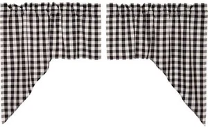 Landhaus Fenster Swag Set Baumwolle gefüttert schwarz weiß Annie Buffalo Karo - Bild 1 von 5