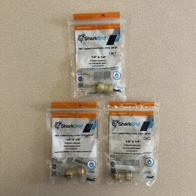 (3)SharkBite U004LFA 1/4" X 1/4" Straight Coupling Push-To-Connect Brass Fitting - Image 1 of 4