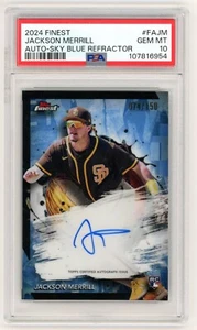 2024 Topps Finest Jackson Merrill Sky Blue Refractor Auto RC #ed/150 PSA 10 - Bild 1 von 2