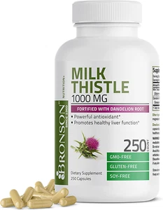 Milk Thistle 1000Mg Silymarin Marianum & Dandelion Root Liver Health Support 250 - Picture 1 of 12