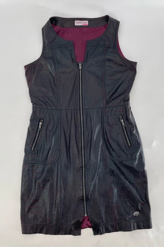 Sidecar Women’s Faux Thin Leather Goth Punk Witchy Exposed Zipper Dress Sz M - Image 1 of 4