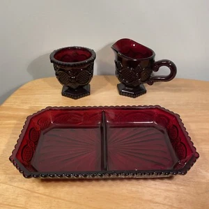 Vintage Avon CAPE COD Ruby Red CREAMER, SUGAR and Divided TRAY - Picture 1 of 13