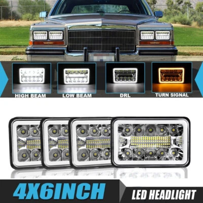 4 PIEZAS Faros LED cromados de 4x6"" para Cadillac Fleetwood 1975-86 señal DRL alta/baja Foto 1 de 4