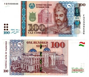 Billete Somoni 2022 Tayikistán P28 100 UNC con tira holográfica - Imagen 1 de 1