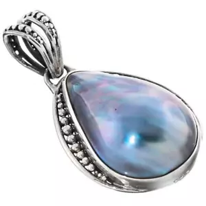 "Ciondolo Sterling Argento 925 Lacrime Perla Blu Mabe Oceano Perla, 1 1/4" - Foto 1 di 4