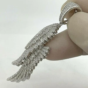 Angel Wing's Pendant 14K White Gold Plated Silver 3 Ct Round Simulated Diamond - Picture 1 of 5