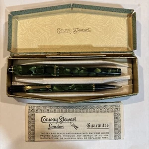 Conway Stewart Green 1950 Fountain Pen & Pencil Set with Original box & Paper  - Picture 1 of 10