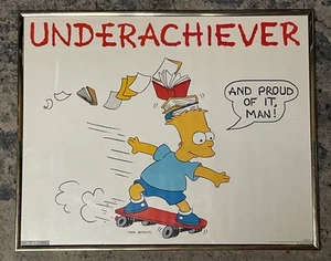 Vintage 1990 Bart Simpson Poster Underachiever 16” X 20” Western Graphics - Picture 1 of 7