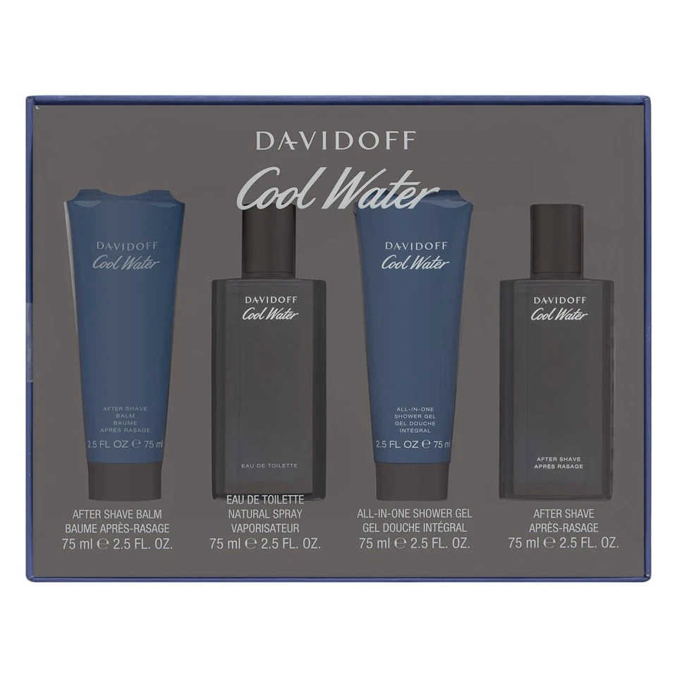 Cool Water Davidoff Hombres Juego de 4 piezas 2,5 OZ EDT Bálsamo para después del afeitado Gel de ducha Foto 1 de 1