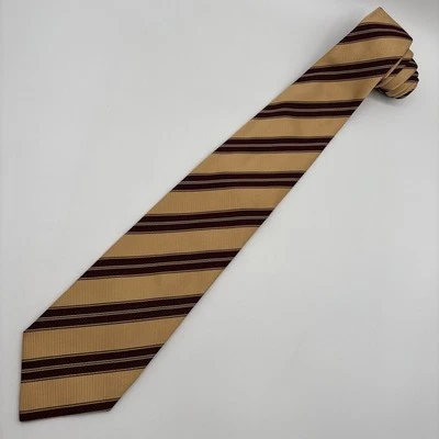 Винтажный галстук Neiman Marcus Mogador из шелковой хлопковой смеси золотистый бордовый в полоску 4 дюйма - Изображение 1 из 4