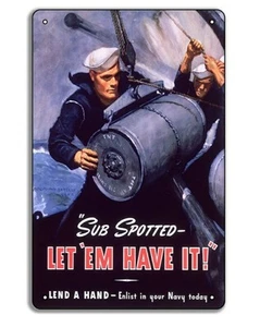 WW2 US Navy Recruiting 8x12in Metal Tin Sign – Vintage War Propaganda Art, Ameri - Picture 1 of 2