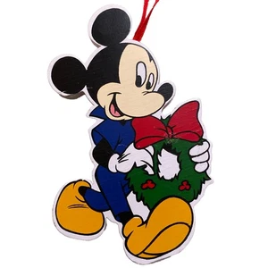 Vintage Disney Mickey Mouse and Wreath Wood Christmas Ornament by Kurt Adler - Picture 1 of 4