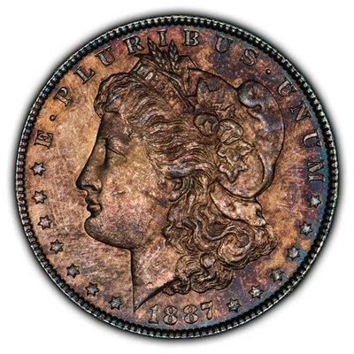1887 $1 Morgan Silver Dollar - Vibrant Violet Magenta Toning - BU - D4088 - Image 1 of 4