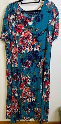 ROAMAN'S Plus Flutter Short Sleeve Maxi Long Dress Teal Watercolor Floral 22/24 - Image 1 of 4