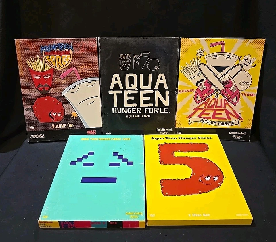 AQUATEEN HUNGER FORCE CARTOON NETWORK - SEASONS 1-5 MOVIE DVD SET DISCS PERFECT - Image 1 of 4