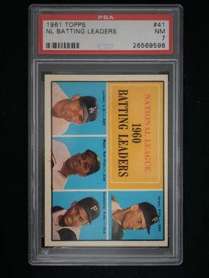 1961 Topps #41 NL 1960 Batting Leaders Groat Larker Willie Mays Clemente PSA 7 - Image 1 of 2