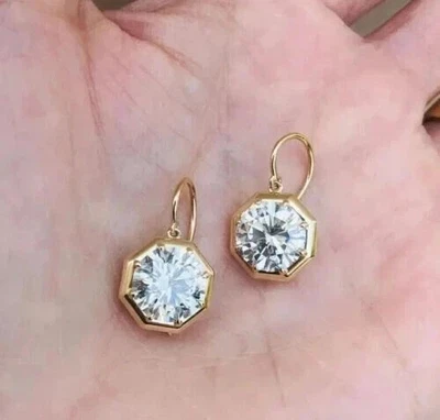 2Ct Round Cut Lab Created Diamond Drop & Dangle Earrings 14k Yellow Gold Plated - Image 1 of 3