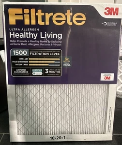 Filtro de aire climatización Filtrete 16x20x1, MERV 12, MPR 1500, asma y alergia paquete de 2 - Imagen 1 de 2