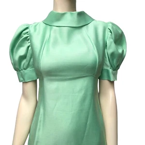 1960s Sylvia Ann Maxi Dress Green Bow Empire Waist Prom Wedding Evening Modest S - Picture 1 of 10