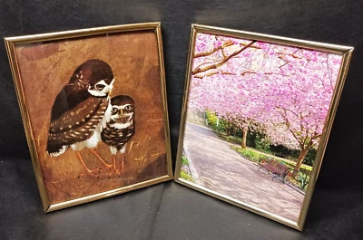 Vintage Set (2) Solid Brass Picture Frames Wall Mount W/ Prints 8x10" Depth 1/2" - Image 1 of 4