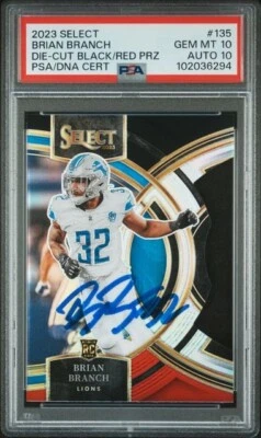 BRIAN BRANCH SIGNED 2023 SELECT DIE-CUT RED/BLACK #135 Rookie PSA 10 AUTO 10 - Image 1 of 2