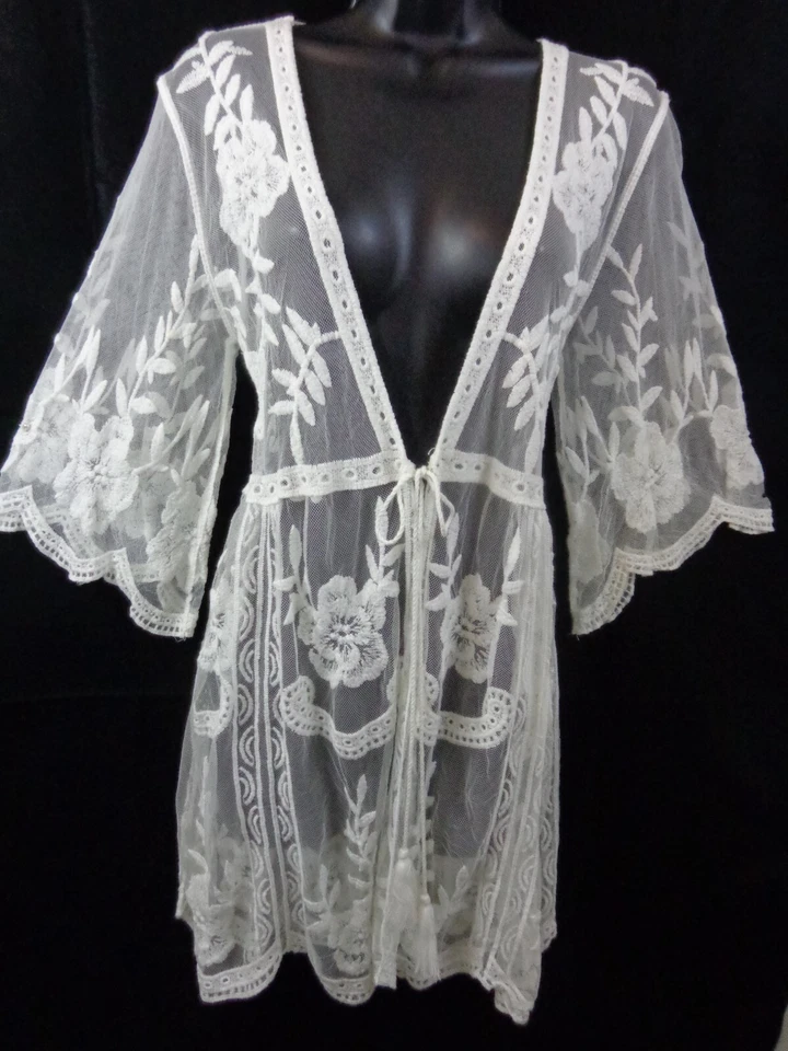 Ana & Rose Lace Cover-Up Women's M White Embroidered Cardigan New With Tags - Image 1 of 4