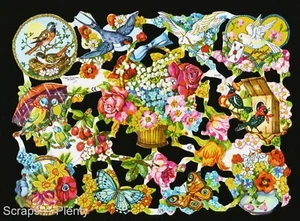 German Embossed Vintage Style Scrap Die Cut - Adorable Birds &  Roses   EF7110 - Picture 1 of 1