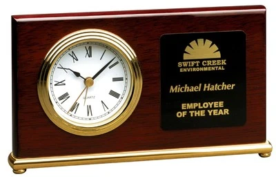 Desk Clock Personalized Wood Piano Finish Horizontal/Alarm  Engraved Free - Image 1 of 2
