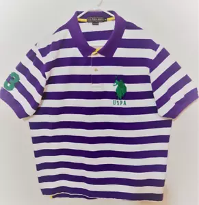 Polo da uomo US Assn viola a righe taglia XXL grande ricamata con logo - Foto 1 di 3