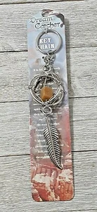 Dream Catcher Polished Stone and Feather Charm Keychain Keyring - Picture 1 of 2