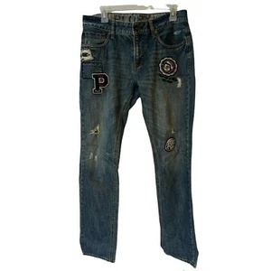 Pride & Glory Blue Jeans Mens 32 x 30 Distressed Patched PLC Plory Rugby - Picture 1 of 10