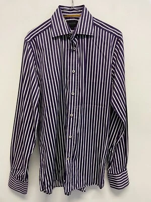 DUCHAMP MENS PURE COTTON LS SHIRT IN WHITE/PURPLE STRIPE SIZE 15.5 EXC. (S068) - Image 1 of 4