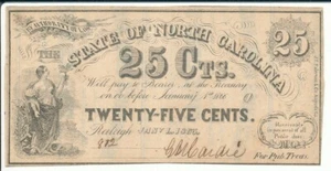 NC27B State of North Carolina 1863 25c Note On GA Notes - Bild 1 von 2