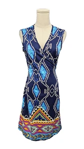 JULIE BROWN Medium Dress Smooth Stretch Wrap Geo Diamond Sleeveless - Picture 1 of 10