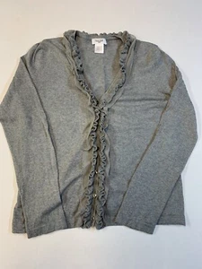 Kate Hill Womens Petite Large Long Sleeve Button Up Gray Cotton Cardigan Sweater - Picture 1 of 9