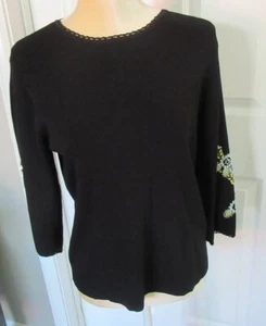 Maurice Sasson Embroidered Beaded 3/4 sleeve black Sweater size M - Picture 1 of 5